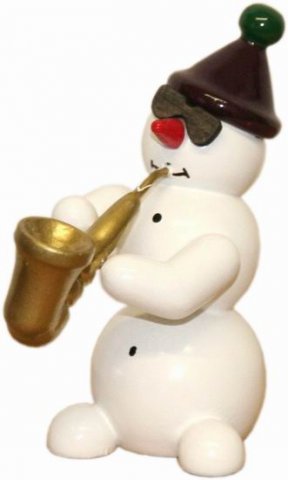 Snowman with saxophone 5.5cm decorative figure made of wood