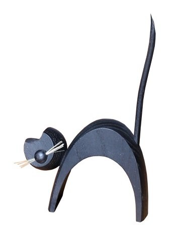 Wooden figure of a black cat standing - 13cm