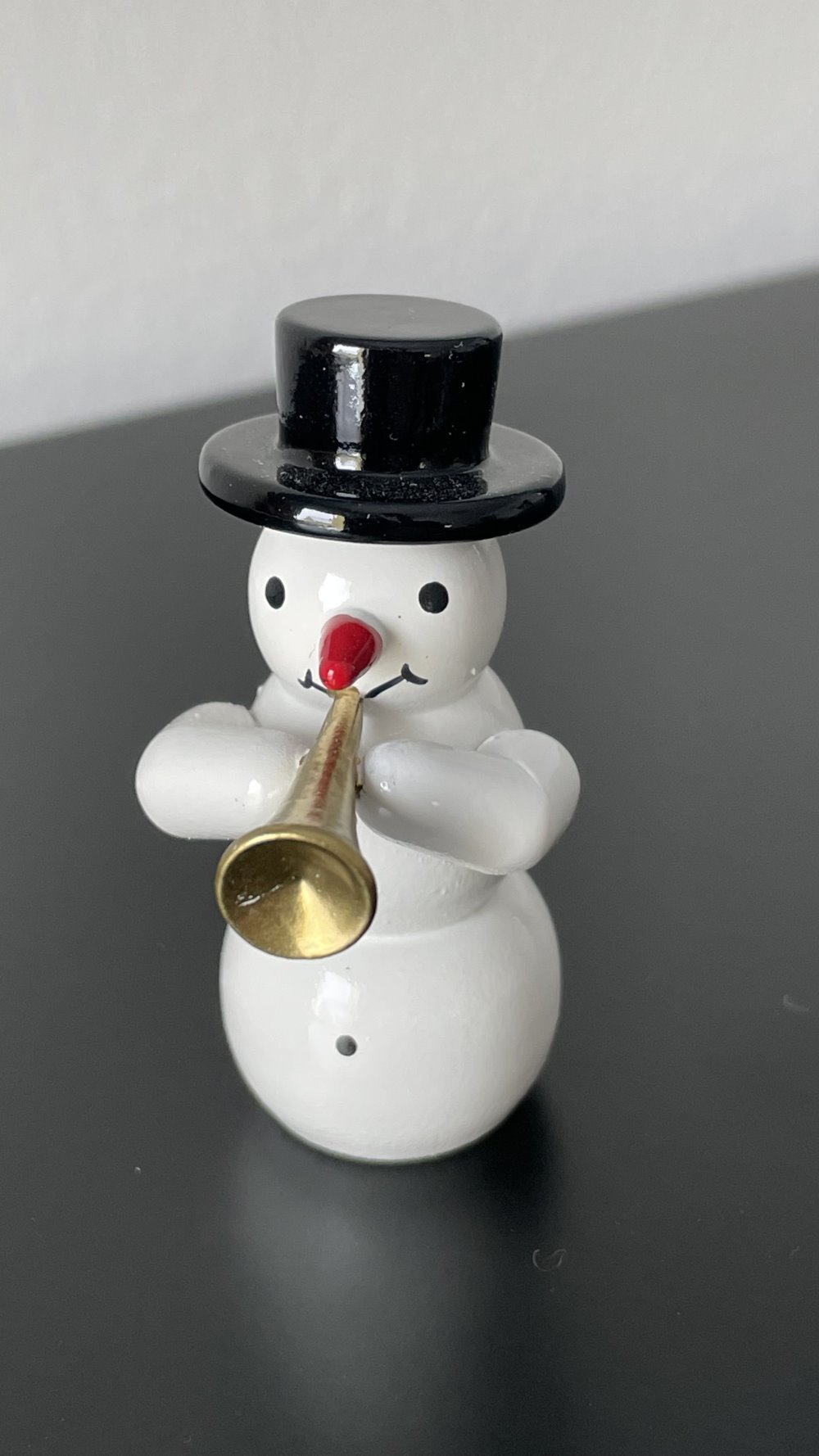 Snowman with fanfare decorative figure made of wood 5.5cm