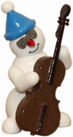 Snowman with double bass 7cm decorative figure made of wood