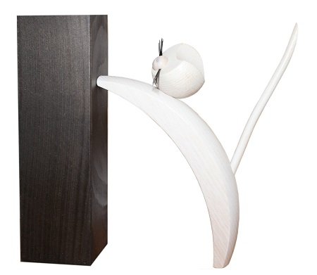 Wooden figure of a white cat climbing - 16cm