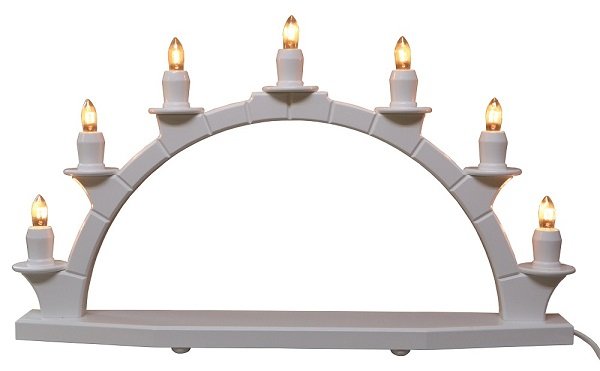 Ore Mountains candle arch made of solid wood white with 7 electric candles 47x28cm