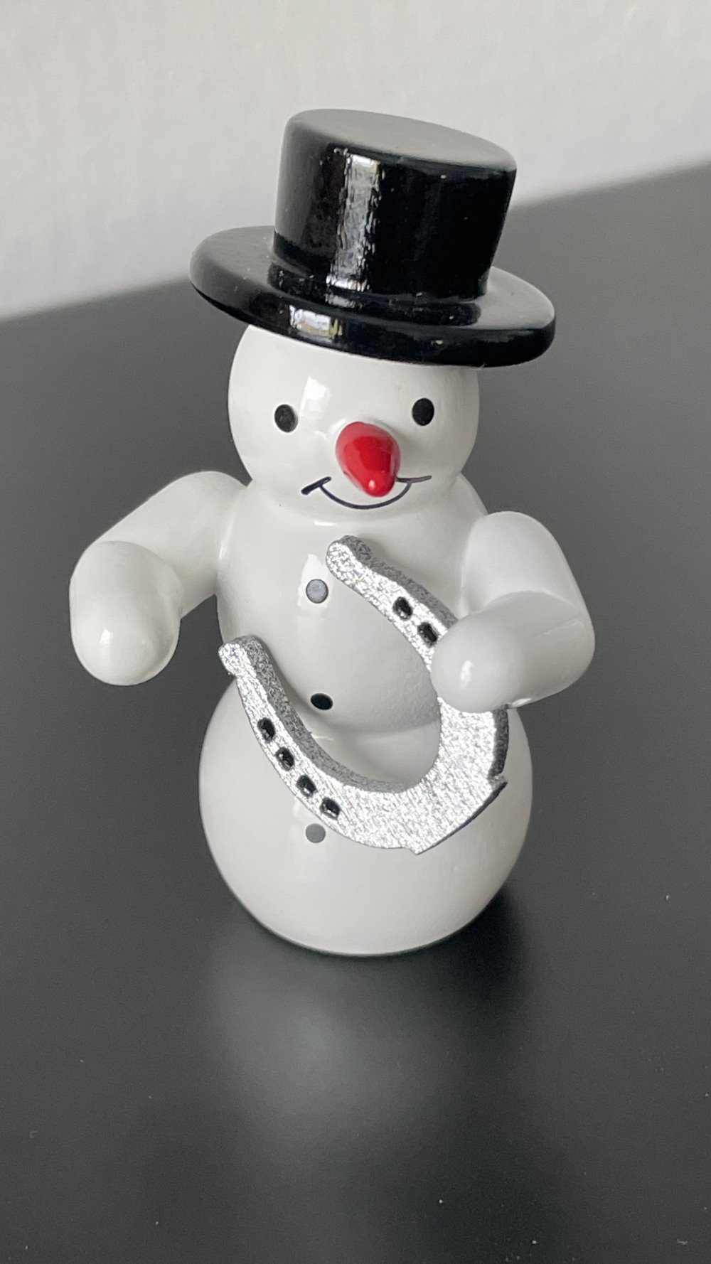 Snowman with horseshoe decorative figure made of wood 5.5cm