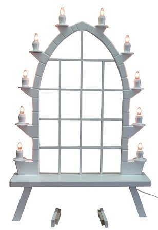 Gothic candle arch white wood with 10 electric candles and case 47x72cm