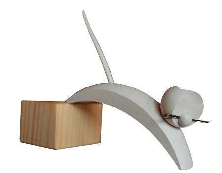 Wooden figure of a white cat jumping 16cm