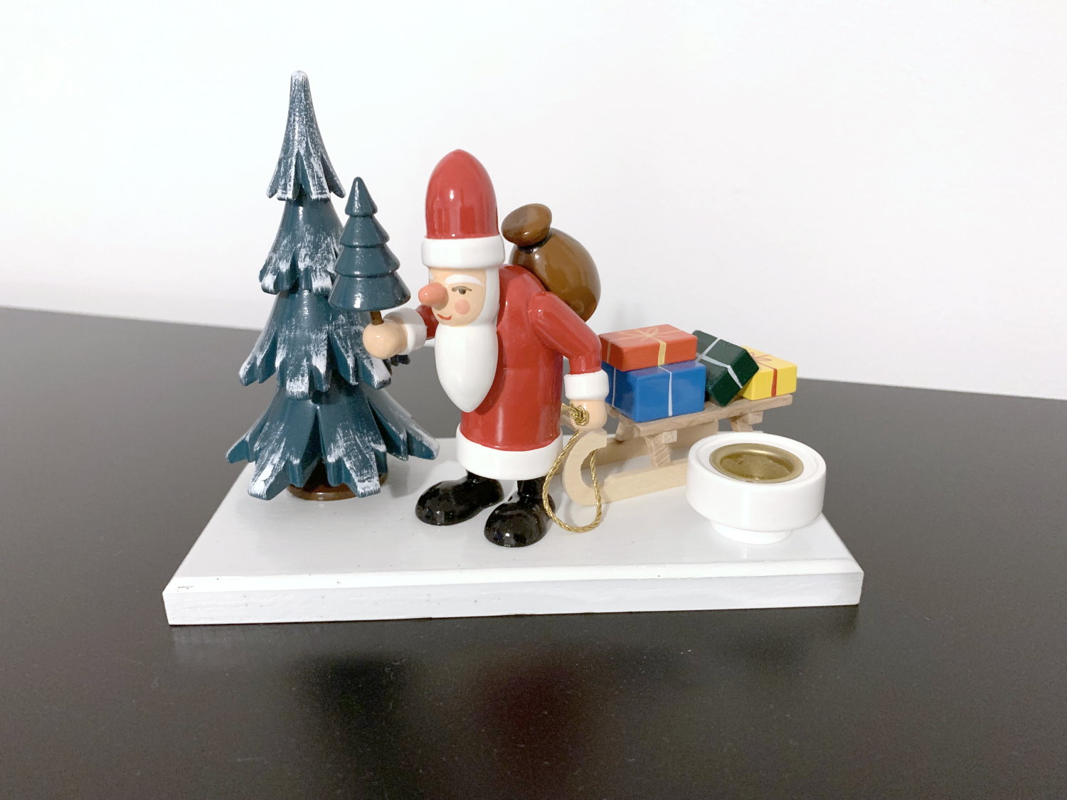 Light holder Santa Claus winter forest wood large 12 cm