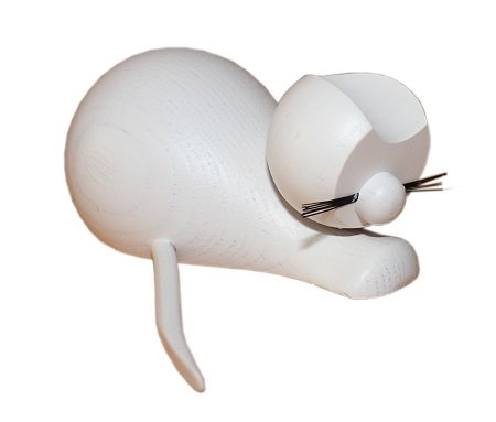 Wooden figure of a white cat sitting - 9cm