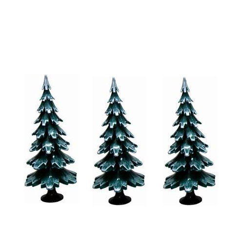 Green and white Christmas tree made of wood 6.5cm (3 pieces)